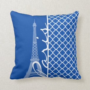 Paris; Cobalt Blue Quatrefoil Throw Pillow