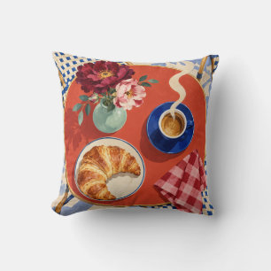Paris Coffee Croissant Colorful Bistro Table Throw Pillow