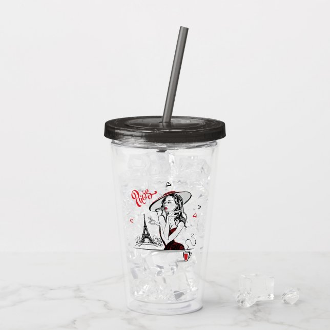 Paris & Coffee, red Acrylic Tumbler (Back Ice)