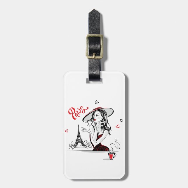 Paris & Coffee, red Luggage Tag (Front Vertical)