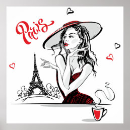 Paris &amp; Coffee. red Poster