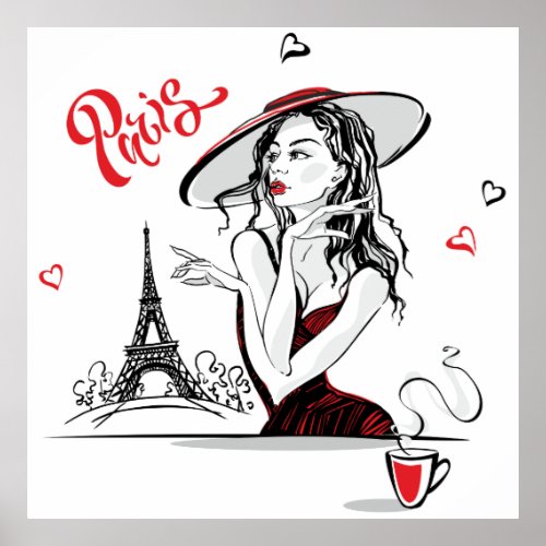 Paris  Coffee red Poster