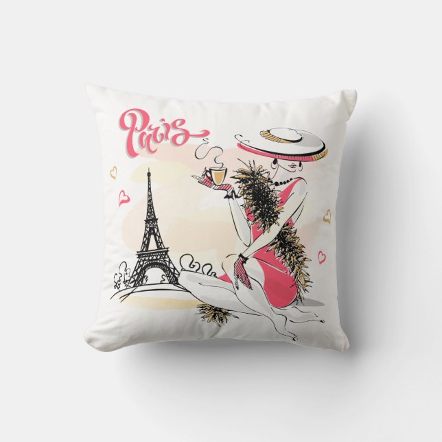Paris & Coffee Throw Pillow (Front)