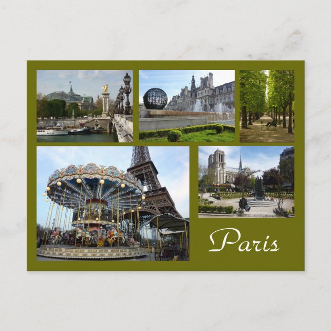 Paris Collage (Carousel, Eiffel Tower, Notre Dame) Postcard (Front)