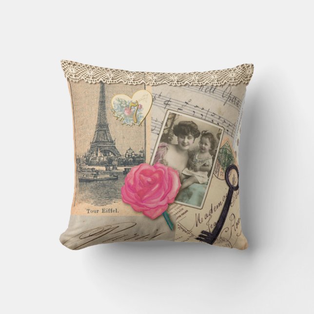 Paris Collage Throw Pillow (Front)