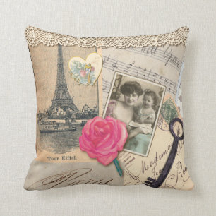Paris Collage Throw Pillow
