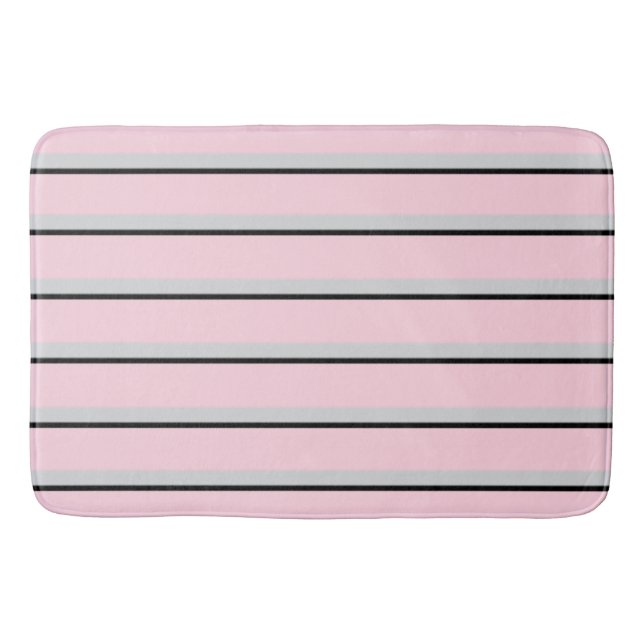 Paris collection grey, black, pink, , striped bath mat (Front)