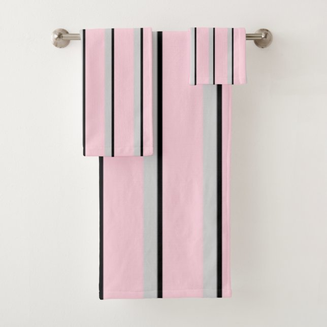 Paris collection grey, black, pink, , striped bath towel set (Insitu)