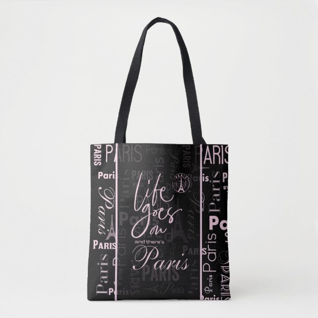 Paris collection pink, and black paris tote bag (Front)