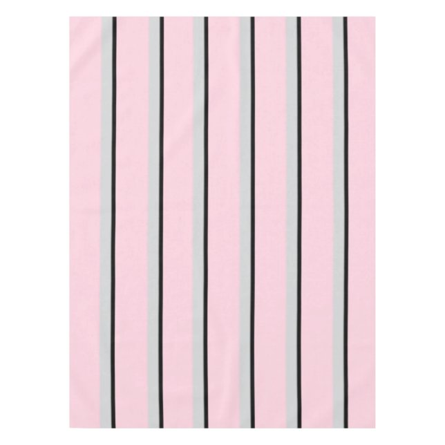 Paris collection pink, black, and grey stripe tablecloth (Front)
