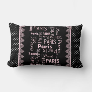 Paris collection polka dot, black, pink lumbar pillow