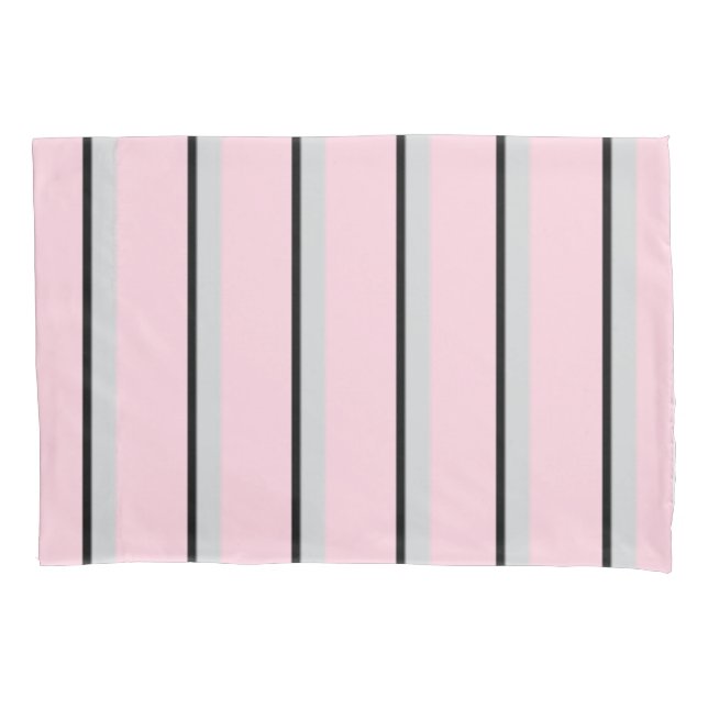 Paris collection stripe, black, pink, print pillow case (Front)