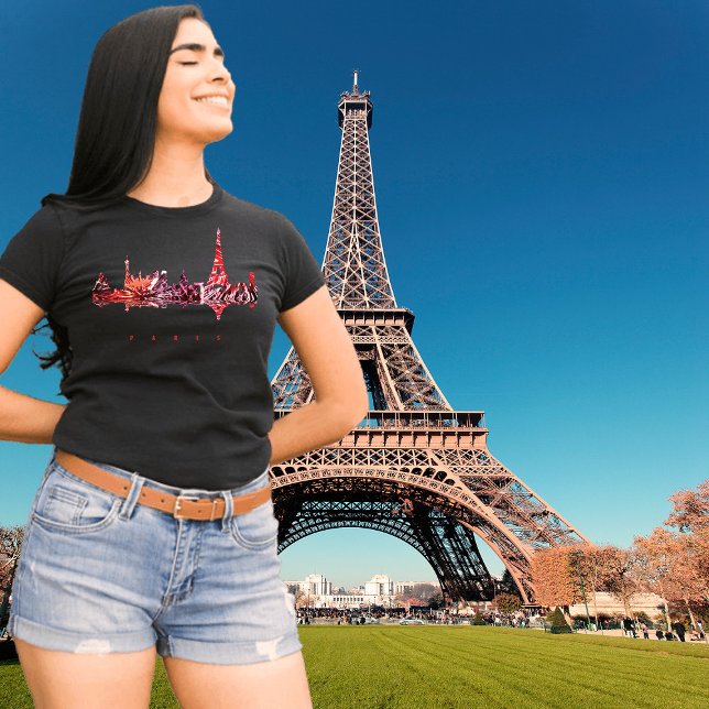 Paris Colorful Silhouette T-Shirt (Paris, France, black t-shirt for women)