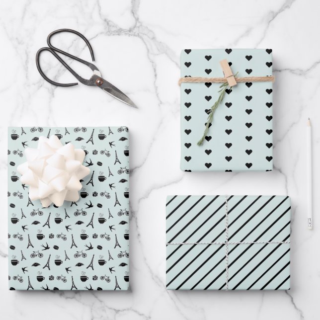 Paris Coordinating Pattern Wrapping Paper Sheets (Front)
