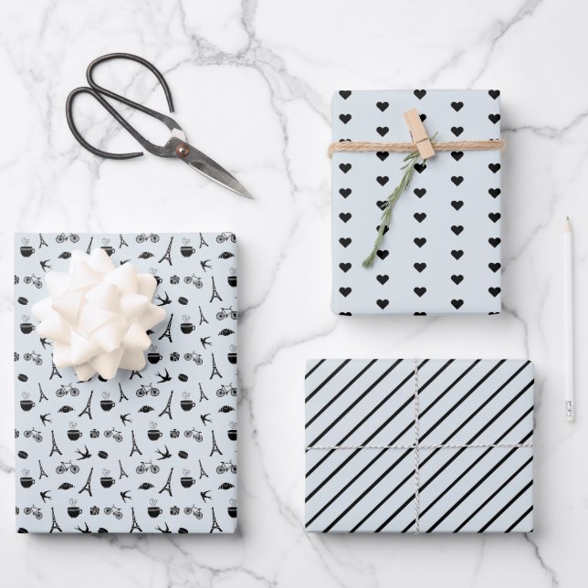 Paris Coordinating Pattern Wrapping Paper Sheets (Front)