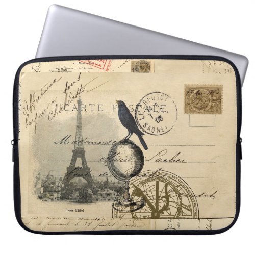 Paris Crow Globe French Postcard Laptop Sleeve