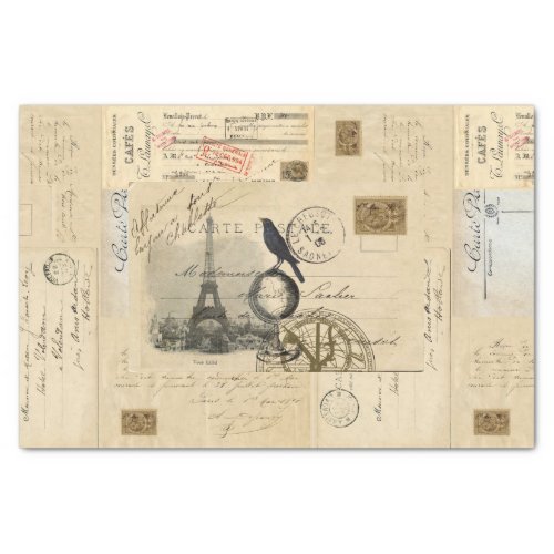 Paris Crow Globe French Postcard Tissue Paper