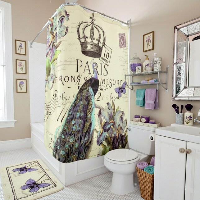Paris crown peacock shower curtain (Creator Uploaded)
