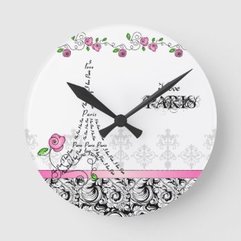 Paris Custom Clock Pink Roses by WeddingShop88 at Zazzle