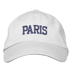 PARIS Dark Blue Embroidery on White Embroidered Baseball Cap