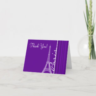 Paris; Dark Violet Vertical Stripes Thank You Card