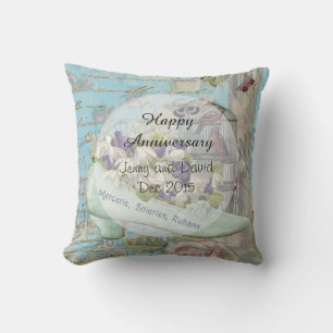 Paris Decoupage 25th Wedding Anniversary Throw Pillow