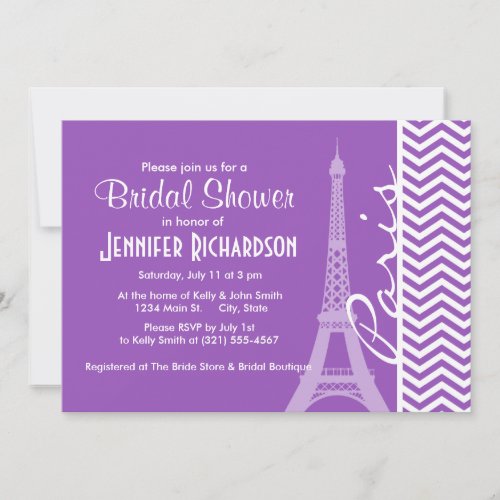 Paris; Deep Lilac Chevron Stripes Personalized Invites
