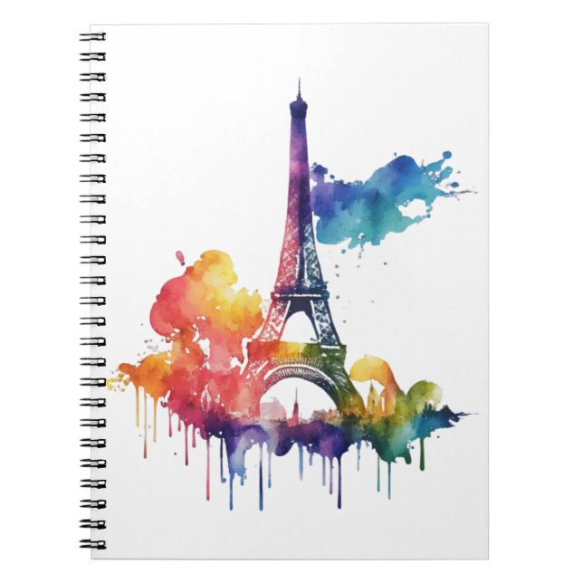 Paris design with colorful splatters notebook (Front)