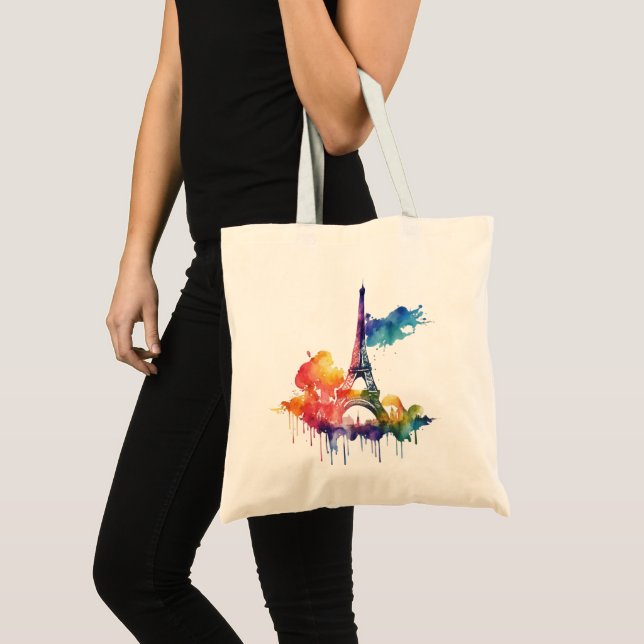 Paris design with colorful splatters tote bag (Front (Product))