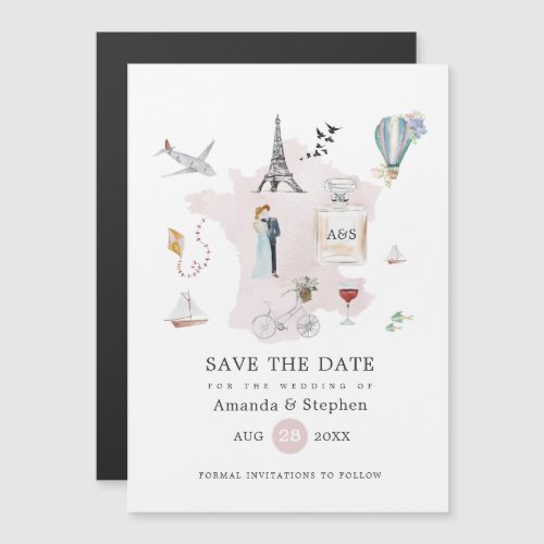 Paris Destination Wedding Monogram Save the Date Magnetic Invitation