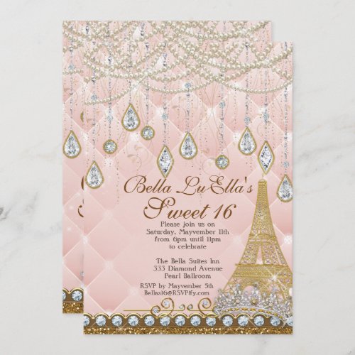 Paris Diamond and Pearls Birthday Party Invitation