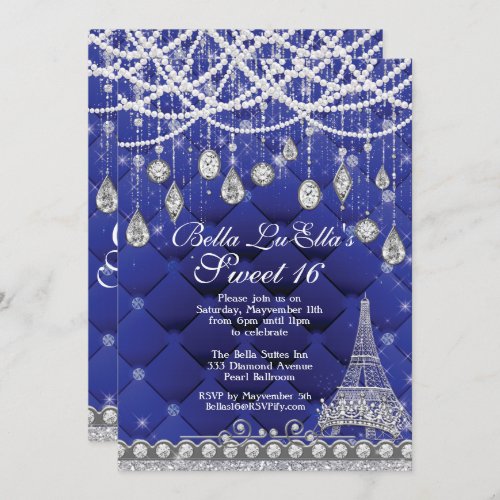 Paris Diamond and Pearls Birthday Party Invitation