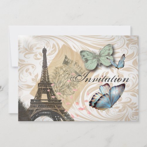 Paris Effiel Tower  Butterfly Wedding Invitation