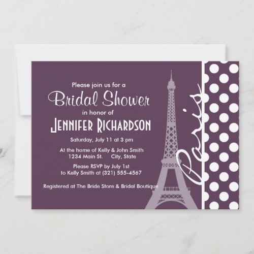 Paris; Eggplant Purple Polka Dots Invite