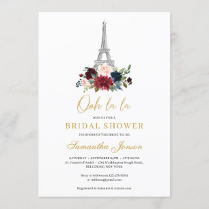 Paris eifel burgundy floral bouquet winter bridal invitation
