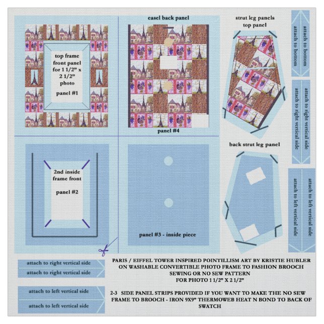 Paris Eiffel fabric swatch make photo frame brooch (Swatch)