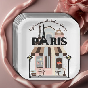 Paris Eiffel in Love French Cafe Baby Shower  Paper Plates