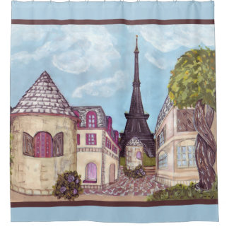 Paris Eiffel inspired landscape blue bath curtain