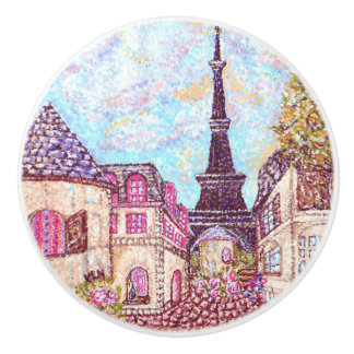 Paris Eiffel inspired pointillism landscape knob