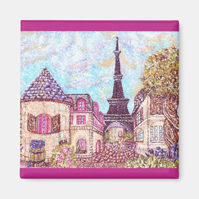 Paris Eiffel inspired pointillism square magnet (Front)
