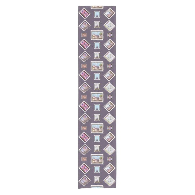 Paris Eiffel inspired postage gray table runner (Front)