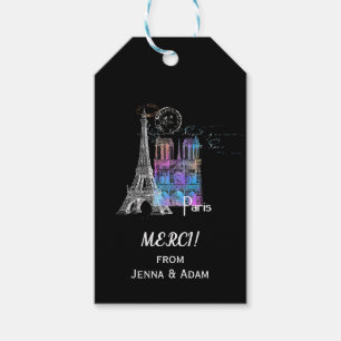 Paris Eiffel Notre Dame Rainbow Thank You Gift Tag