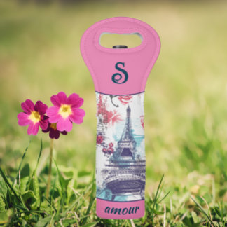 Paris Eiffel & Roses Wine Purse Insulated Tote Wine Bag