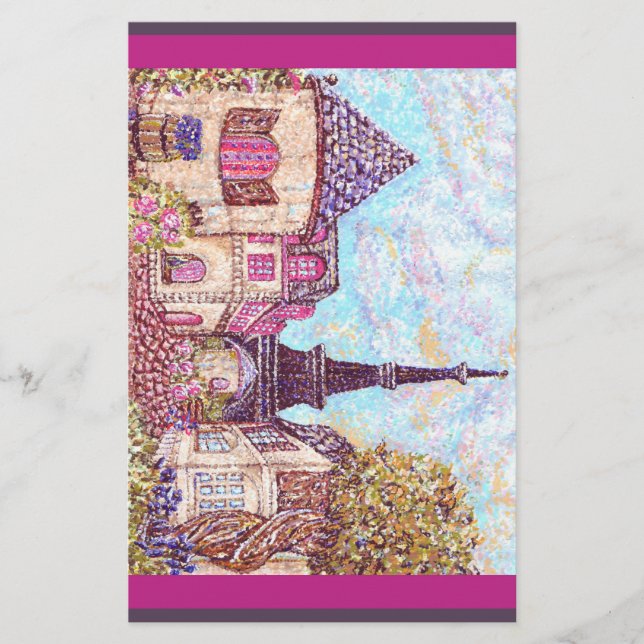 Paris Eiffel Towe landscape pointillism stationery (Front)