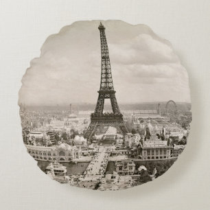 Paris: Eiffel Tower, 1900 Round Pillow