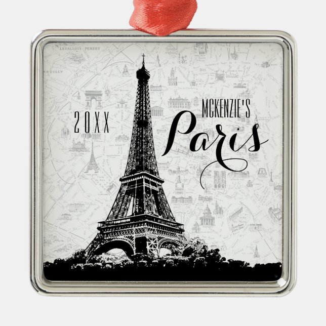 Paris Eiffel Tower Add Your Name Metal Ornament (Front)