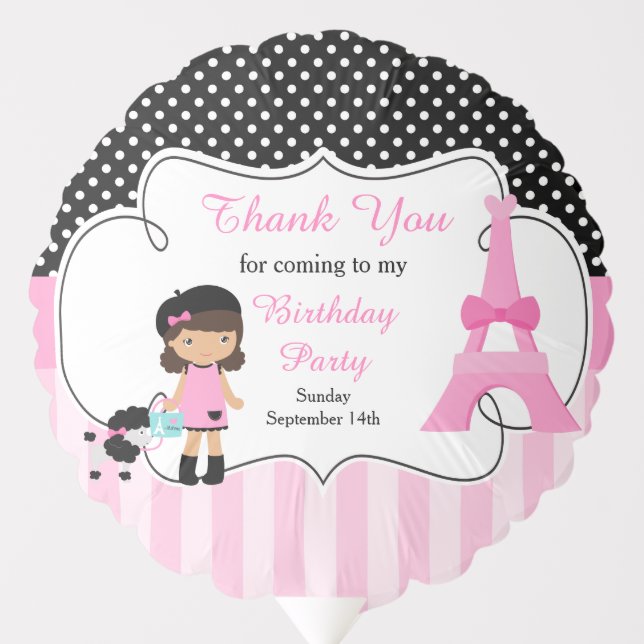 Paris Eiffel Tower African American Girl Balloon (Front)