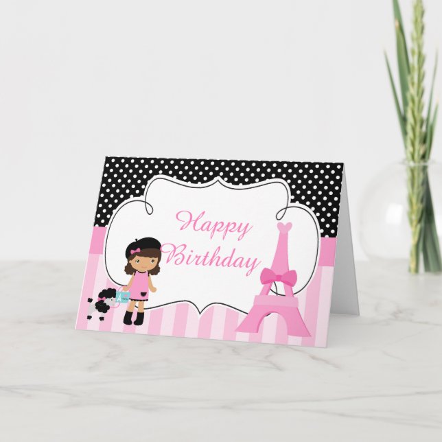 Paris Eiffel Tower African American Girl Card (Front)