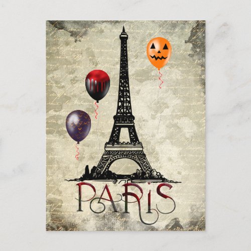 Paris Eiffel Tower and Halloween Balloons Gothic Postcard