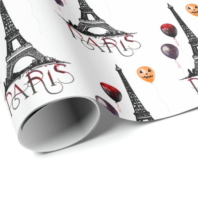 Paris, Eiffel Tower and Halloween Balloons Gothic Wrapping Paper (Roll Corner)